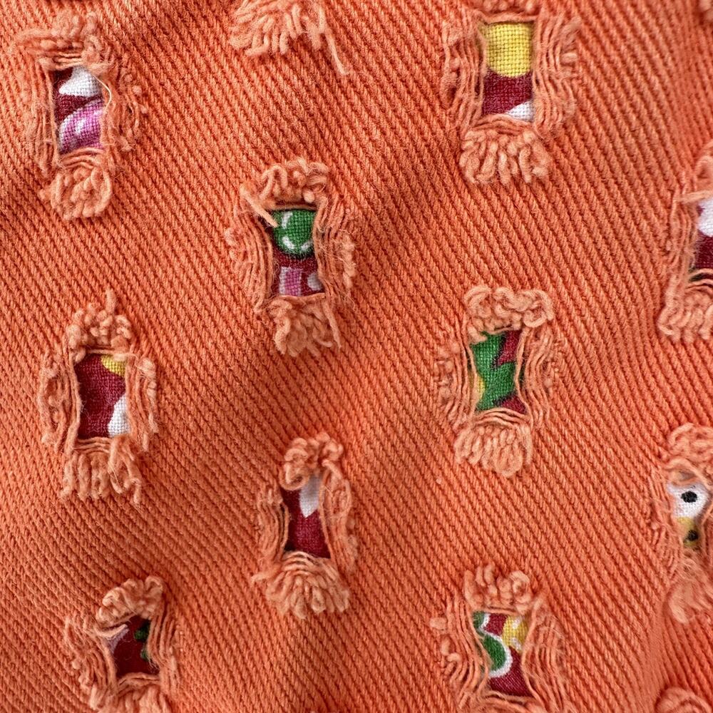 Via Via Couture Denim Jacket XL Orange Trucker Embroidered Textured Boho Retro - Picture 4 of 12
